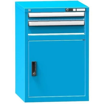 Fiókos műhelyszekrény KOMBI, ma x sz x mé: 840 x 578 x 600 mm, 1 x szárnyas ajtó, 2 x fiók, kék RAL5012