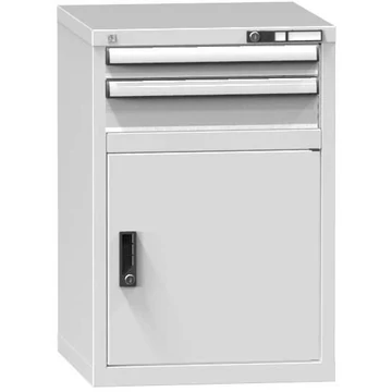 Fiókos műhelyszekrény KOMBI, ma x sz x mé: 840 x 578 x 600 mm, 1 x szárnyas ajtó, 2 x fiók, szürke RAL7035