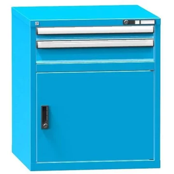 Fiókos műhelyszekrény KOMBI, ma x sz x mé: 840 x 731 x 753 mm, 1 x szárnyas ajtó, 2 x fiók, kék RAL5012