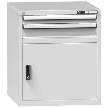 Fiókos műhelyszekrény KOMBI, ma x sz x mé: 840 x 731 x 753 mm, 1 x szárnyas ajtó, 2 x fiók, szürke RAL7035