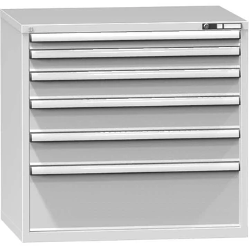 Fiókos műhelyszekrény, ma x sz x mé: 990 x 1037 x 753 mm, 6 x fiók, szürke színű RAL7035