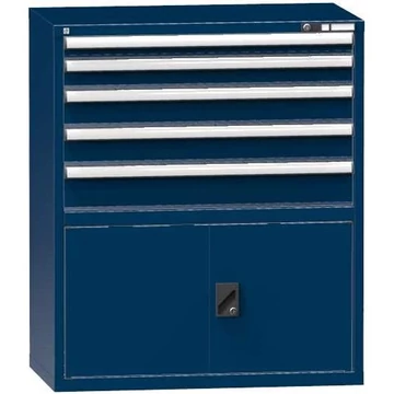 Fiókos műhelyszekrény, ma x sz x mé: 1200 x 1037 x 600 mm, 5 x fiók, 1 x szekrény, sötétkék színű RAL5010