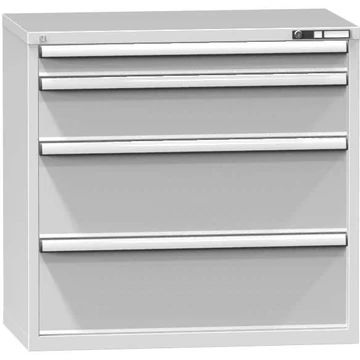 Fiókos műhelyszekrény, ma x sz x mé: 990 x 1037 x 600 mm, 4 x fiók, szürke színű RAL7035