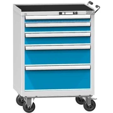 Mobil fiókos szekrény, ma x sz x mé: 1013 x 731 x 600 mm, 5 fiók, szürke színű RAL7035 / kék RAL5012