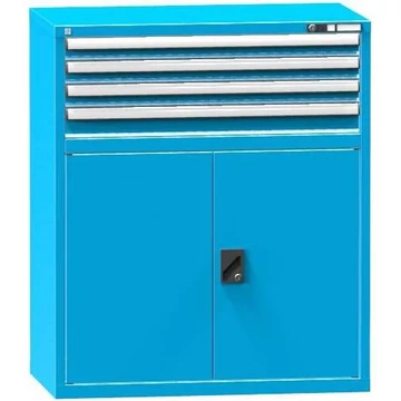 Fiókos műhelyszekrény, ma x sz x mé: 1200 x 1037 x 600 mm, 4 x fiók, 1 x szekrény, kék színű RAL5012