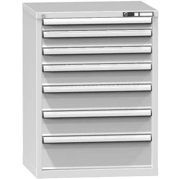 Fiókos műhelyszekrény, ma x sz x mé: 990 x 731 x 600 mm, 7 x fiók, szürke színű RAL7035