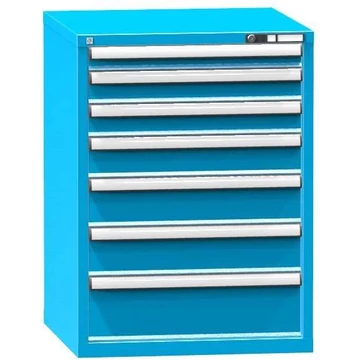 Fiókos műhelyszekrény, ma x sz x mé: 990 x 731 x 753 mm, 7 x fiók, kék színű RAL5012
