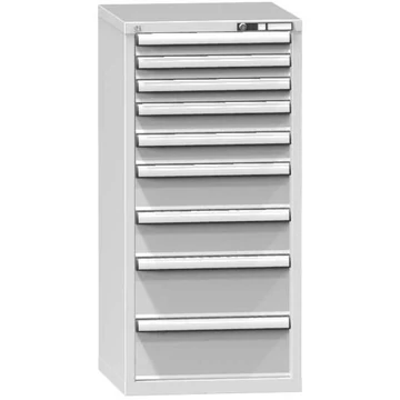 Szerszámos szekrény fiókokkal, 9 x fiók, ma x sz x mé: 1215 x 578 x 600 mm, szín világosszürke RAL7035