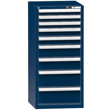 Szerszámos szekrény fiókokkal, 9 x fiók, ma x sz x mé: 1215 x 578 x 600 mm, sötétkék színű RAL5010
