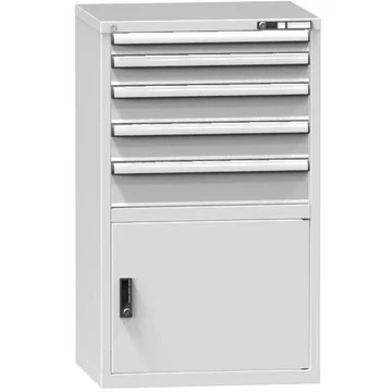 Fiókos műhelyszekrény, ma x sz x mé: 1200 x 731 x 600 mm, 5 x fiók, 1 x szekrény, szürke színű RAL7035