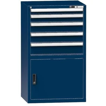 Fiókos műhelyszekrény, ma x sz x mé: 1200 x 731 x 600 mm, 5 x fiók, 1 x szekrény, sötétkék színű RAL5010