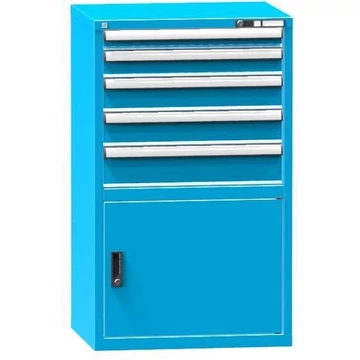 Fiókos műhelyszekrény, ma x sz x mé: 1200 x 731 x 600 mm, 5 x fiók, 1 x szekrény, kék színű RAL5012