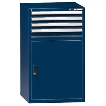 Fiókos műhelyszekrény, ma x sz x mé: 1200 x 731 x 753 mm, 4 x fiók, 1 x szekrény, sötétkék színű RAL5010