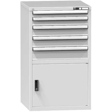 Fiókos műhelyszekrény, ma x sz x mé: 1200 x 731 x 753 mm, 5 x fiók, 1 x szekrény, szürke színű RAL7035