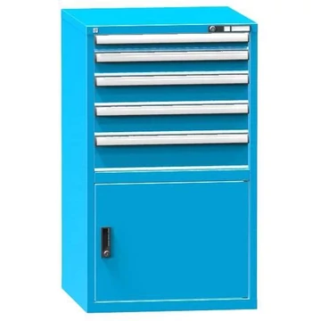 Fiókos műhelyszekrény, ma x sz x mé: 1200 x 731 x 753 mm, 5 x fiók, 1 x szekrény, kék színű RAL5012