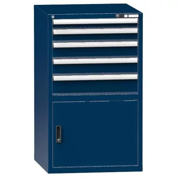 Fiókos műhelyszekrény, ma x sz x mé: 1200 x 731 x 753 mm, 5 x fiók, 1 x szekrény, sötétkék színű RAL5010