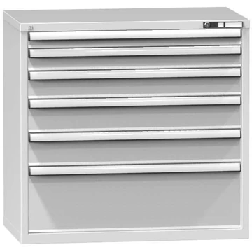 Fiókos műhelyszekrény, ma x sz x mé: 990 x 1037 x 600 mm, 6 x fiók, szürke színű RAL7035