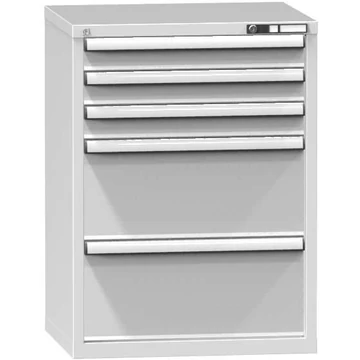 Fiókos műhelyszekrény, ma x sz x mé: 990 x 731 x 600 mm, 5 x fiók, szürke színű RAL7035