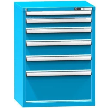 Fiókos műhelyszekrény, ma x sz x mé: 990 x 731 x 600 mm, 6 x fiók, kék színű RAL5012