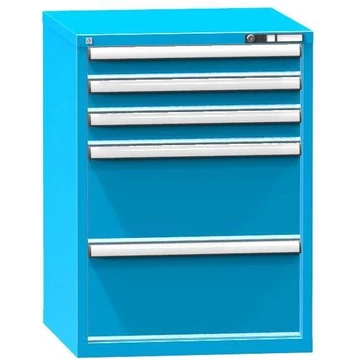 Fiókos műhelyszekrény, ma x sz x mé: 990 x 731 x 753 mm, 5 x fiók, kék színű RAL5012