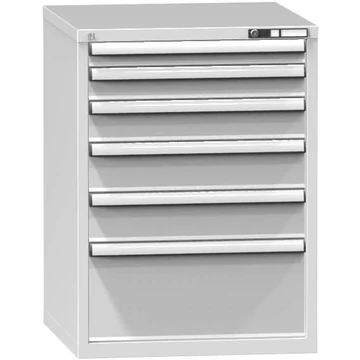 Fiókos műhelyszekrény, ma x sz x mé: 990 x 731 x 600 mm, 6 x fiók, szürke színű RAL7035