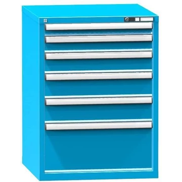 Fiókos műhelyszekrény, ma x sz x mé: 990 x 731 x 753 mm, 6 x fiók, kék színű RAL5012