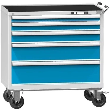 Mobil fiókos szekrény, ma x sz x mé: 1058 x 1037 x 600 mm, 5 fiók, szürke színű RAL7035 / kék RAL5012