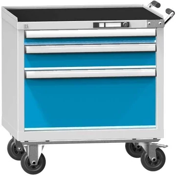 Mobil fiókos szekrény, ma x sz x mé: 763 x 731 x 600 mm, 3 fiók, szürke színű RAL7035 / kék RAL5012