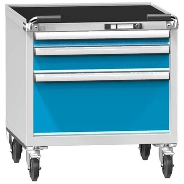 Mobil fiókos szekrény, ma x sz x mé: 763 x 731 x 753 mm, 3 fiók, szürke színű RAL7035 / kék RAL5012