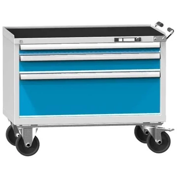 Mobil fiókos szekrény, ma x sz x mé: 808 x 1037 x 600 mm, 3 fiók, szürke színű RAL7035 / kék RAL5012