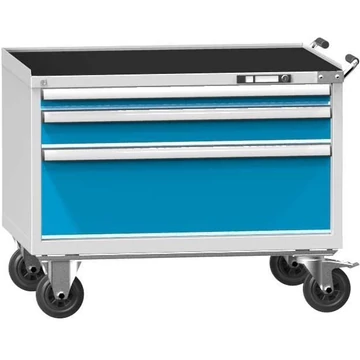 Mobil fiókos szekrény, ma x sz x mé: 808 x 1037 x 753 mm, 3 fiók, szürke színű RAL7035 / kék RAL5012