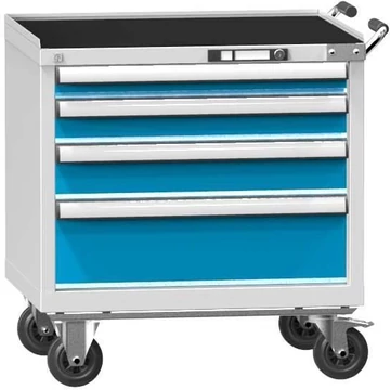 Mobil fiókos szekrény, ma x sz x mé: 763 x 731 x 600 mm, 4 fiók, szürke színű RAL7035 / kék RAL5012