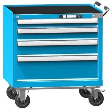 Mobil fiókos szekrény, ma x sz x mé: 763 x 731 x 600 mm, 4 fiók, kék színű RAL5012