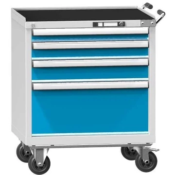 Mobil fiókos szekrény, ma x sz x mé: 863 x 731 x 600 mm, 4 fiók, szürke színű RAL7035 / kék RAL5012