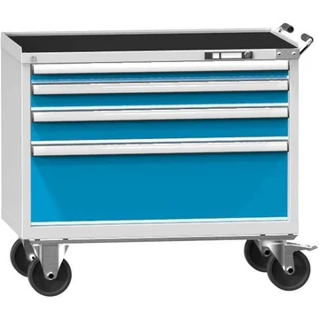 Mobil fiókos szekrény, ma x sz x mé: 908 x 1037 x 600 mm, 4 fiók, szürke színű RAL7035 / kék RAL5012