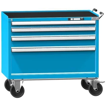 Mobil fiókos szekrény, ma x sz x mé: 908 x 1037 x 600 mm, 4 fiók, kék színű RAL5012