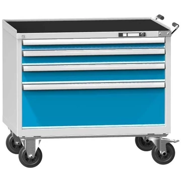 Mobil fiókos szekrény, ma x sz x mé: 908 x 1037 x 753 mm, 4 fiók, szürke színű RAL7035 / kék RAL5012