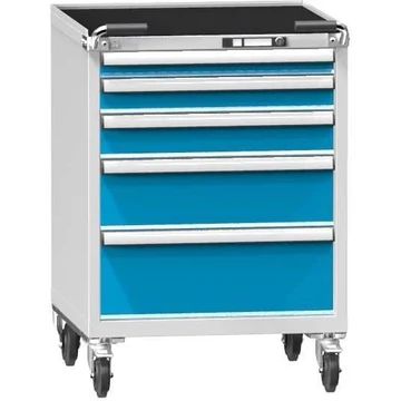 Mobil fiókos szekrény, ma x sz x mé: 1013 x 731 x 753 mm, 5 fiók, szürke színű RAL7035 / kék RAL5012