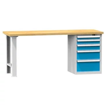 KOMBI munkapad, szélesség x mélység x magasság: 1500x700x880, 1 alapszekrény, 5 fiók, szürke színű RAL7035 / kék RAL5012