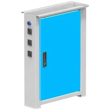 Elektropneumatikus munkaasztal láb, 3 aljzat 230 V, 3 aljzat, 230 V, pneumatikus csatlakozás, magasság: 840 mm, mélység: 703 mm, szürke RAL7035 / kék RAL5012