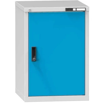 Fiókos műhelyszekrény KOMBI, ma x sz x mé: 840 x 578 x 600 mm, 1 x szárnyas ajtó, szürke RAL7035 / kék RAL5012
