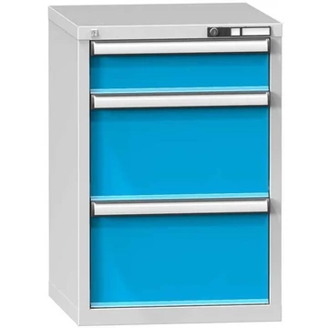 Fiókos műhelyszekrény KOMBI, ma x sz x mé: 840 x 578 x 600 mm, 3 x fiók, szürke RAL7035 / kék RAL5012