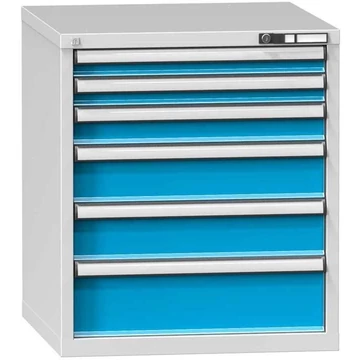 Fiókos műhelyszekrény KOMBI, ma x sz x mé: 840 x 731 x 753 mm, 6 x fiók, szürke RAL7035 / kék RAL5012