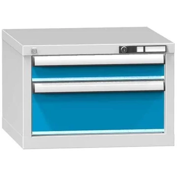 Fiókos szekrény KOMBI, ma x sz x mé: 390 x 578 x 600 mm, 2 x fiók, szürke RAL7035 / kék RAL5012