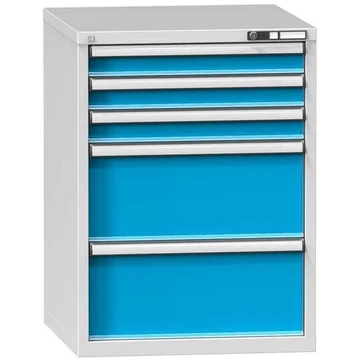 Fiókos műhelyszekrény, ma x sz x mé: 990 x 731 x 753 mm, 5 x fiók, szürke színű RAL7035 / kék RAL5012