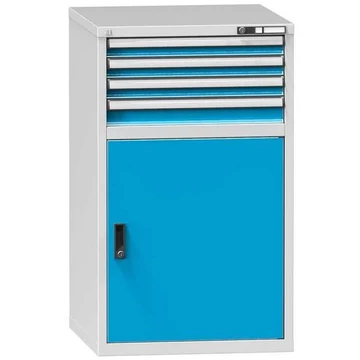 Fiókos műhelyszekrény, ma x sz x mé: 1200 x 731 x 600 mm, 4 x fiók, 1 x szekrény, Szürke RAL7035 / kék RAL5012