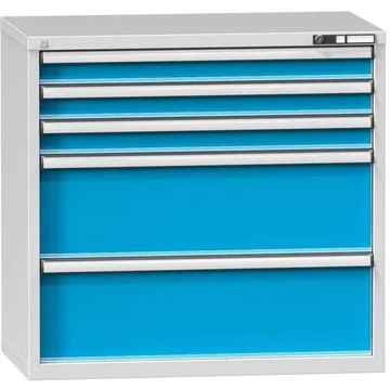 Fiókos műhelyszekrény, ma x sz x mé: 990 x 1037 x 600 mm, 4 x fiók, szürke színű RAL7035 / kék RAL5012