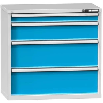 Fiókos műhelyszekrény, ma x sz x mé: 990 x 1037 x 600 mm, 5 x fiók, szürke színű RAL7035 / kék RAL5012