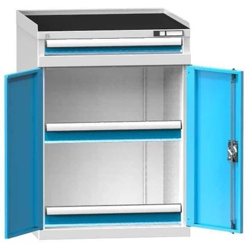 Szekrény CNC szerszámokhoz, ma x sz x mé: 731x773x1010 mm, vázszerkezet szürke RAL7035 / ajtó kék RAL5012