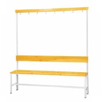 Gardróbpad 7 köpenyhoroggal és tömörfa lécekből álló üléssel, 1500 mm hosszú